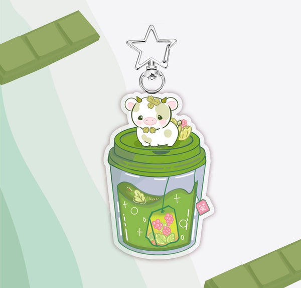 Matcha Tea Cow Acrylic Keychain