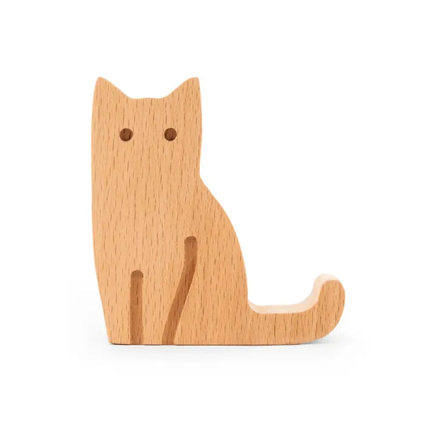 Funda para teléfono con diseño de gato en madera de haya