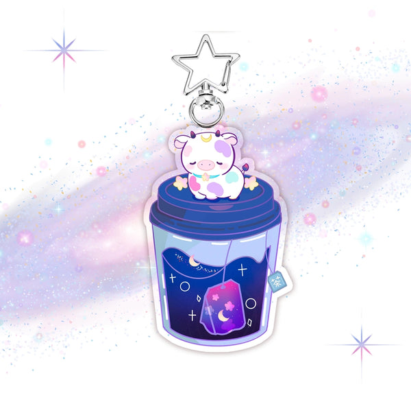 Galaxy Tea Cow Acrylic Keychain